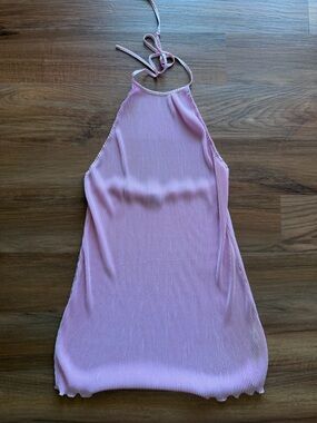 SHEIN Pink Ribbed Halter Mini Dress